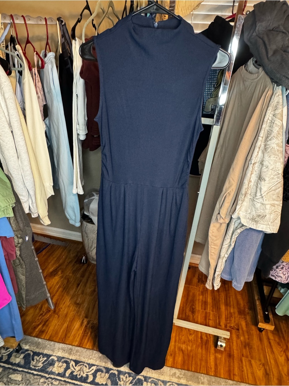 Sleeveless High-Neck Navy Wide-Leg Jumpsuit
